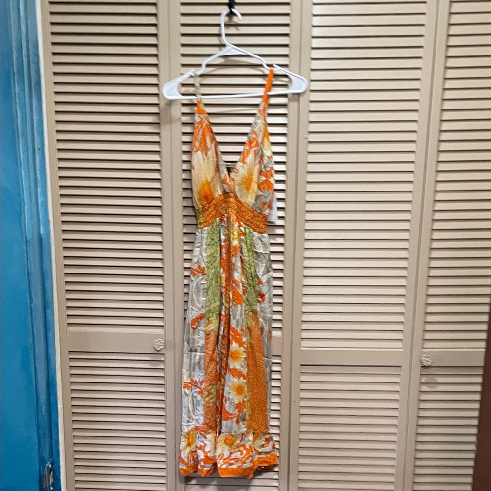 Vibrant Floral Maxi Dress in Orange and Green